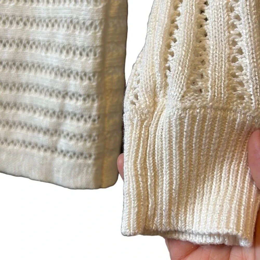 Cream Knit Cowl Neck‎ Sweater Pullover Lightweight Open Weave